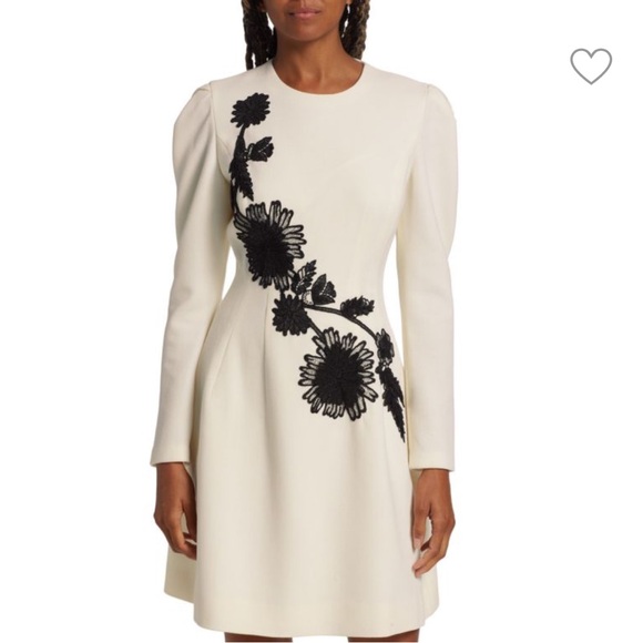 GORGEOUS LELA ROSE FLORAL WOOL‎ BLEND MINI DRESS NWT WHITE W/ BLACK - Picture 1 of 15